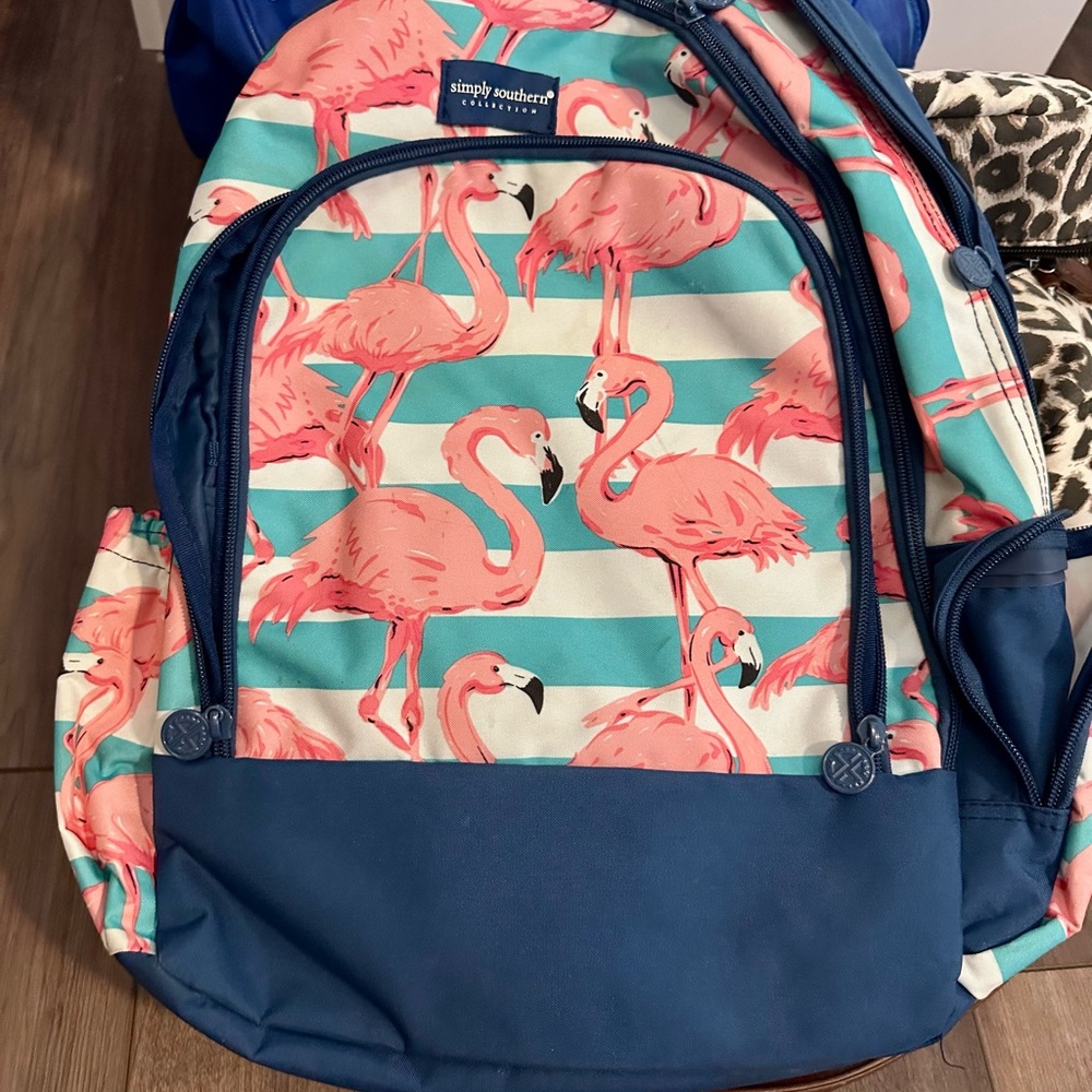Simply Southern Pink Flamingo Striped Backpack